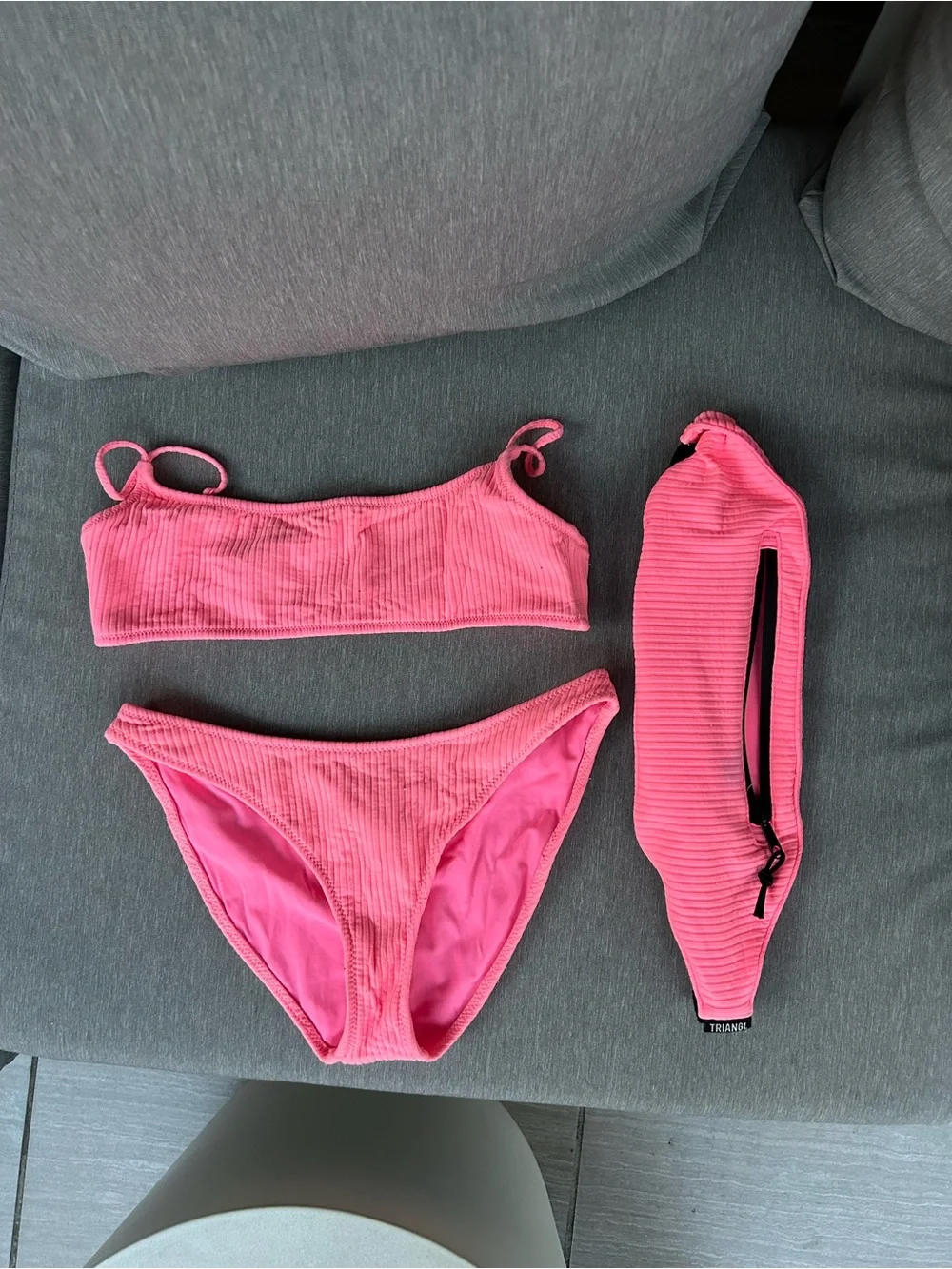 triangl swimwear Hot Pink Ribbed Bikini Set with Zip Pouch